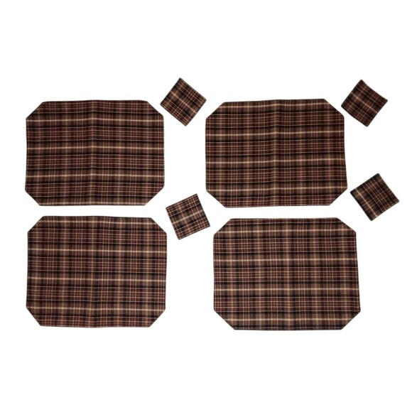 Brown And Black Plaid Placemats And Coasters Set Of Four Rustic Preppy Handmade